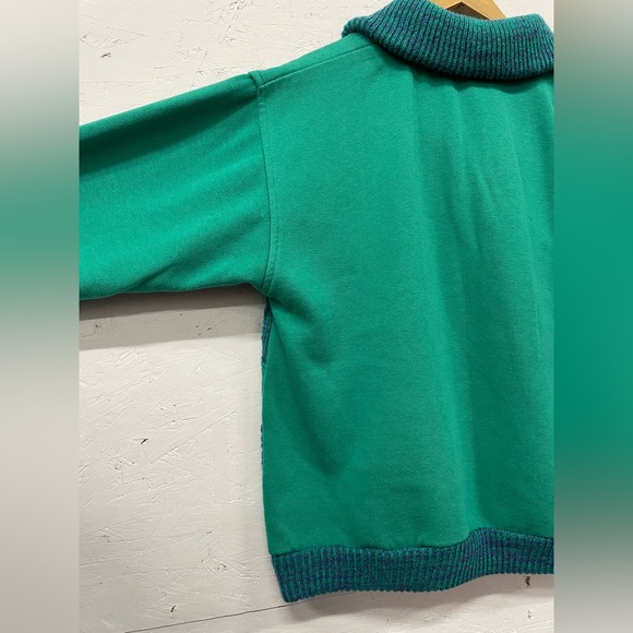 Vintage 1980s Collared Pullover Sweater with Knitted Stripes, Fits M/L, Cropped - Picture 5 of 7